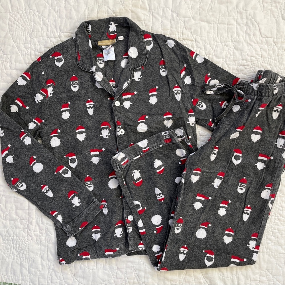 Pottery Barn Teen Cool Santa Organic Flannel Pajama Set Medium Gray PB Boy Girl